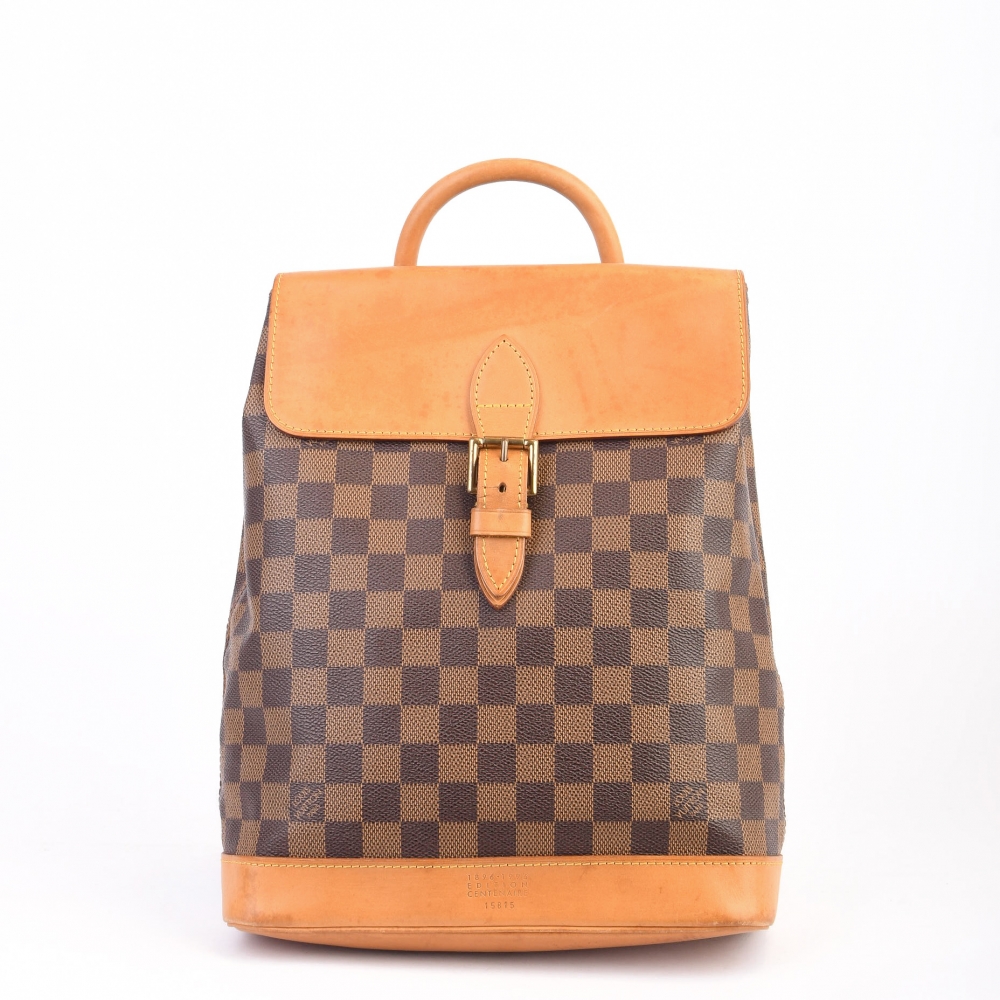 Vintage Louis Vuitton-ryggsekk i Damier Ebene med klassiske detaljer. En tidløs og praktisk modell. Leveres med autentisitetsbevis og Retrading dustbag.